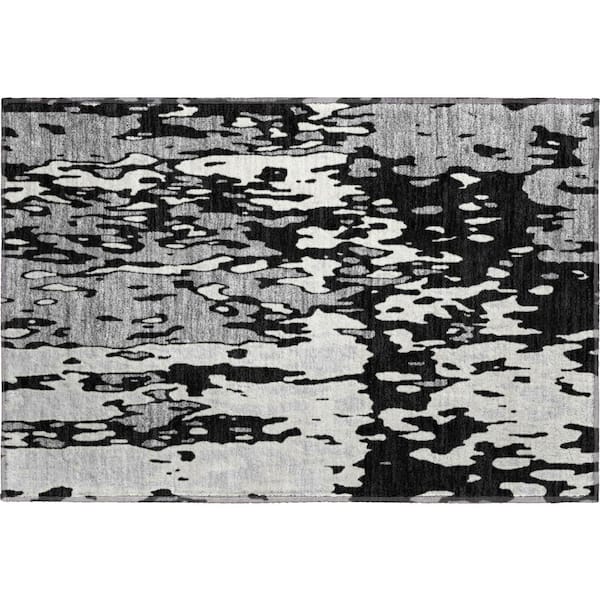 Mayfield Premium Machine Washable Abstract AMF957 Black 1 ft. 8 in. x 2 ft. 6 in. Area Rug