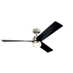 Spyn 52 in. Integrated LED Indoor Brushed Nickel Downrod Mount Ceiling Fan with Light Kit and Wall Control