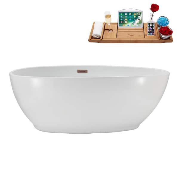 Streamline 67 in. x 34 in. Acrylic Freestanding Soaking Bathtub in Glossy White With Matte Oil Rubbed Bronze Drain