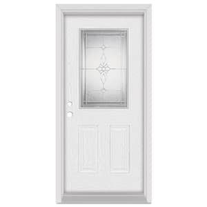 32 in. x 80 in. Victoria Right-Hand 1/2 Lite Zinc Finished Fiberglass Oak Woodgrain Prehung Front Door