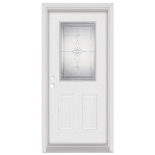 Stanley Doors 32 in. x 80 in. Victoria Right-Hand 1/2 Lite Zinc Finished Fiberglass Oak Woodgrain Prehung Front Door