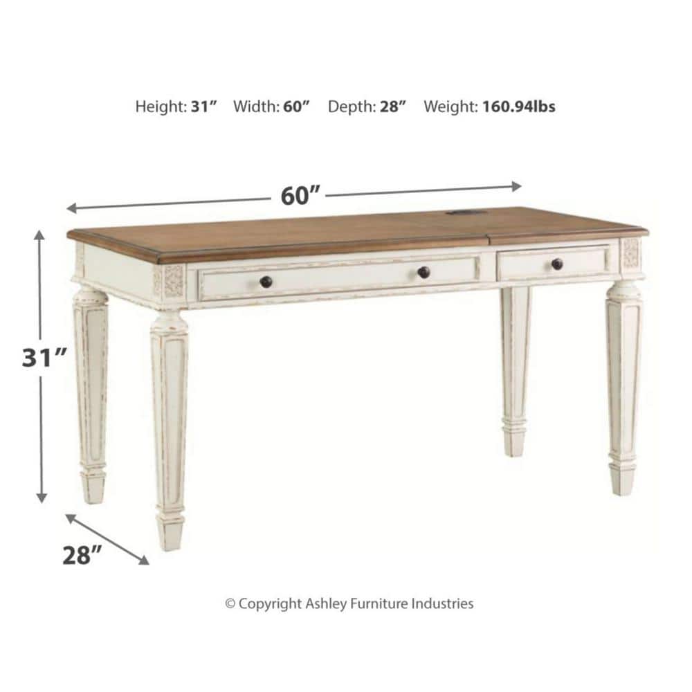 Rustic White & Brown Home Office Desk with Power Outlets and USB Ports