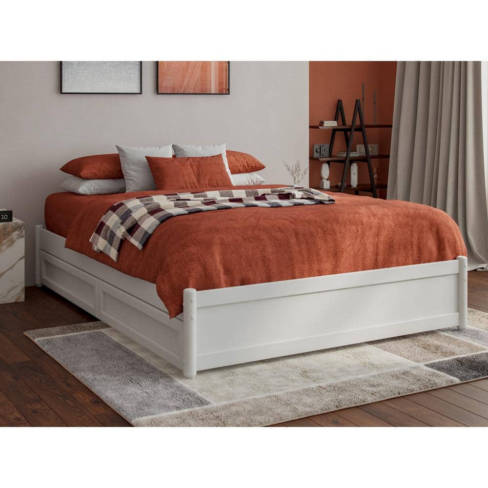 Barcelona White Full Wood Panel Platform Bed with Storage Drawers