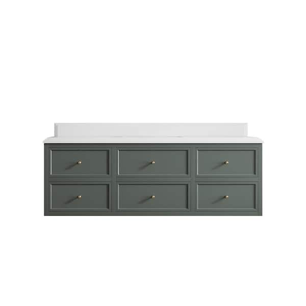 Willow Collections Roswell Floating 60 in. Single Sink Freestanding Pewter Green Bath Vanity with White Qt. Top Unassembled