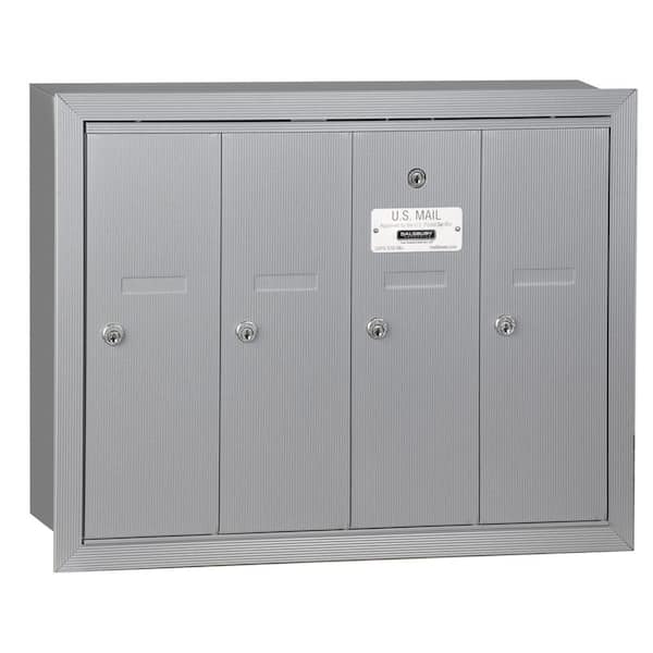 Salsbury Industries Aluminum Recessed-Mounted USPS Access Vertical Mailbox with 4 Door