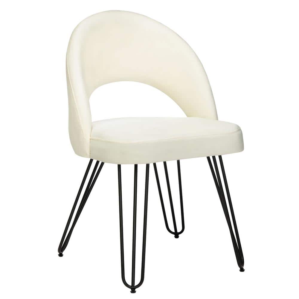 Creme Velvet & Matte Black Transitional Side Chair