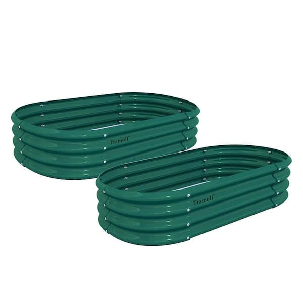 4 ft. x 2 ft. x 1 ft. Metal Oval Raised Garden Bed, Planter Box for Vegetables, Flowers in Green (2 Pack)