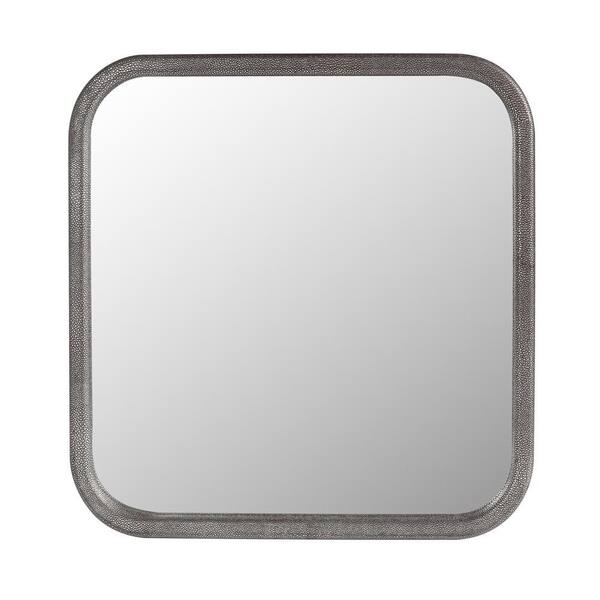 FAMYYT 23.6 in. W x 23.6 in. H Small Square PU Covered MDF Framed Wall Bathroom Vanity Mirror in Pewter Brush Nickel