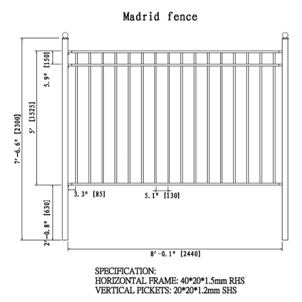 Madrid Style Black Metal 5ft x 8ft Ornamental Fence Panels