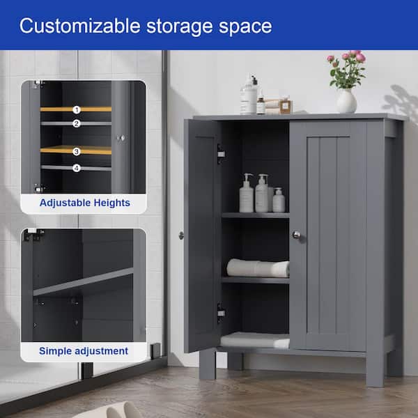 23.62 in. W x 11.81 in. D x 31.50 in. H Gray Freestanding Double-Door Bathroom Storage Linen Cabinet