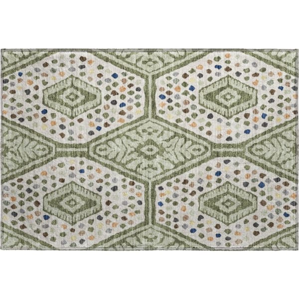 Mayfield Premium Machine Washable Abstract AMF2457 Sage 2 ft. x 3 ft. Accent Rug