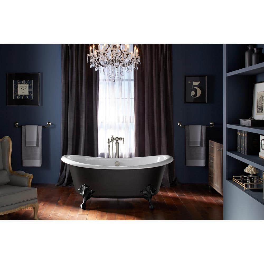 Artifacts 66" White and Black Cast Iron Clawfoot Freestanding Bath