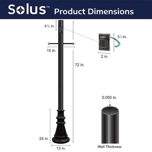 Solus 6 ft. Black Surface Mount Aluminum Lamp Post, SM6-CSTP-BK