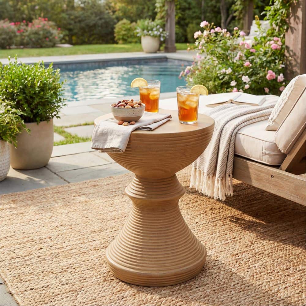 Basic Ama Table Ama pear Natural 16 in. All-Weather Concrete Outdoor Side Table with ...