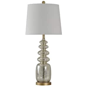 32 in. Mercury Table Lamp with Off-White Hardback Fabric Shade