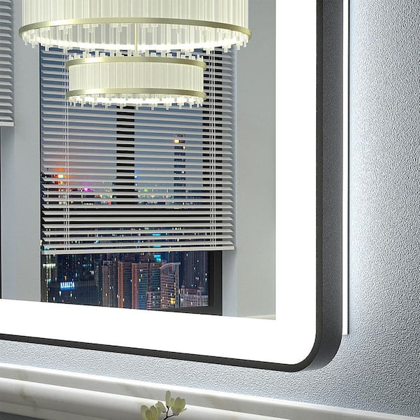 40 in. W x 24 in. H Rectangular Framed Front and Back LED Lighted Anti-Fog Wall Bathroom Vanity Mirror in Tempered Glass