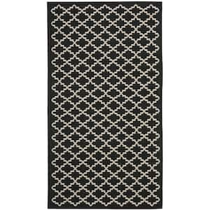 Courtyard Black/Beige Doormat 3 ft. x 5 ft. Geometric Indoor/Outdoor Patio Area Rug