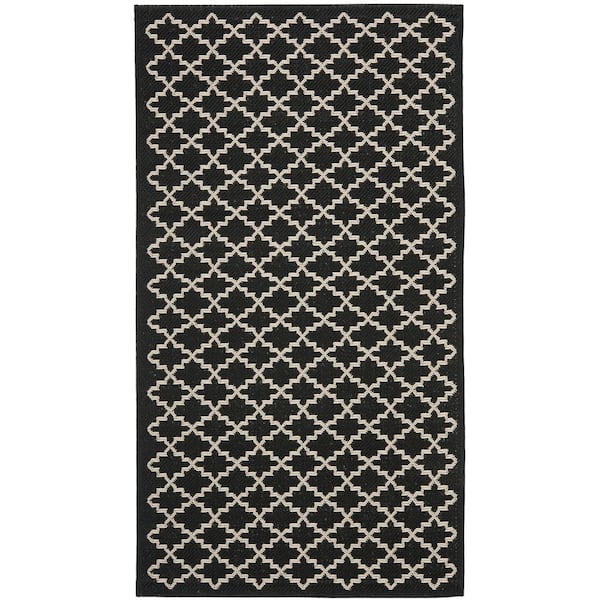 SAFAVIEH Courtyard Black/Beige Doormat 3 ft. x 5 ft. Geometric Indoor/Outdoor Patio Area Rug