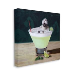 "Bird Bathing in Cucumber Martini Funny Animal" by Lucia Heffernan Unframed Animal Canvas Wall Art Print 36 in. x 36 in.
