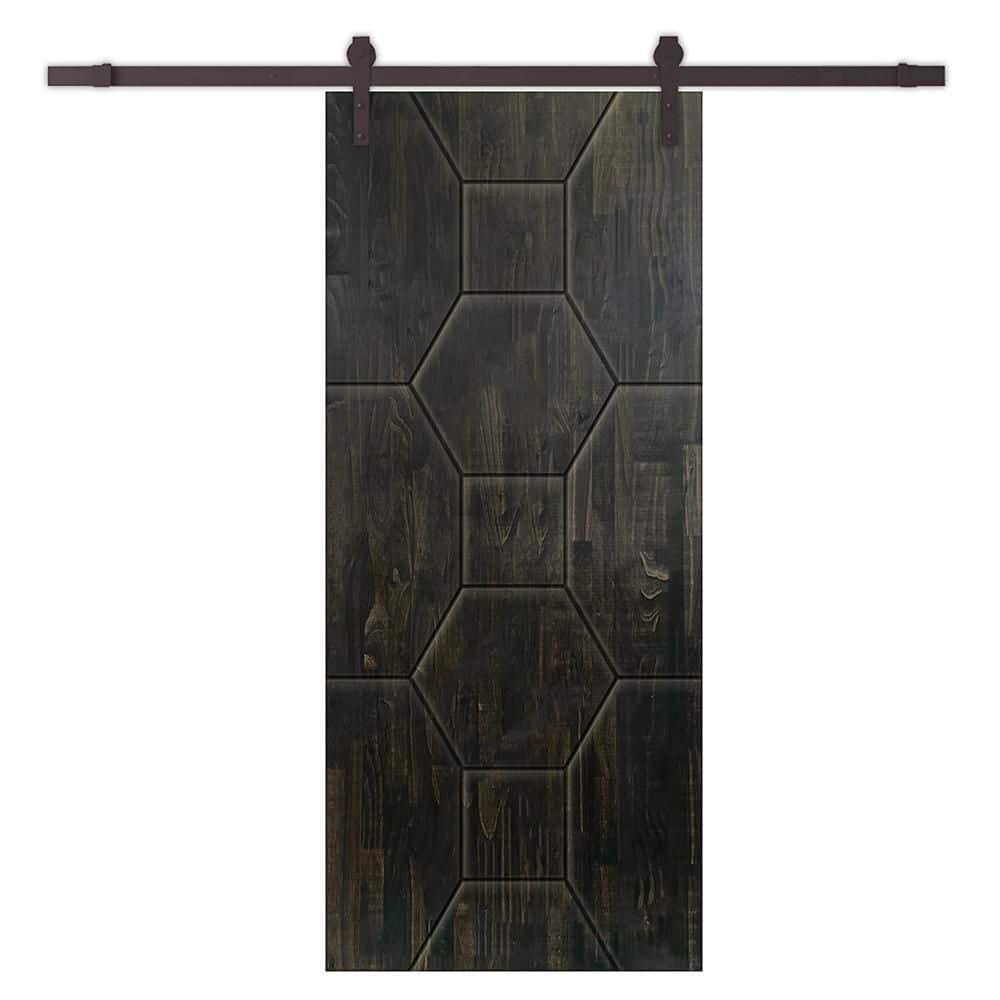 30 in. x 80 in. Charcoal Black Stained Pine Wood Modern Interior Sliding Barn Door with Hardware Kit price history on PriceWatchPro