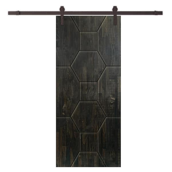 CALHOME 30 in. x 96 in. Charcoal Black Stained Pine Wood Modern Interior Sliding Barn Door with Hardware Kit