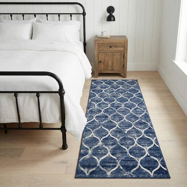 Easton Ogee Dusk Blue 3 ft. x 8 ft. Runner Rug