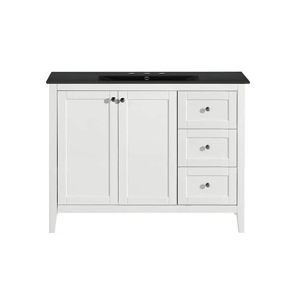 Cannes 48 in. White Bathroom Vanity in Black with 3-Hole Ceramic Sink Top