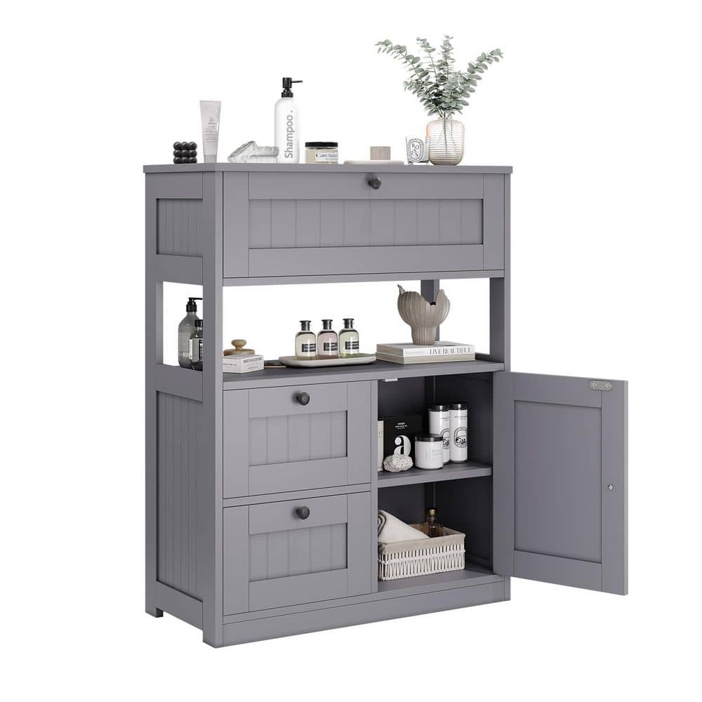 Gray 33.5 in. H Multi-Functional Accent Cabinet Office Storage Cabinet with Adjustable Shelf, Drawers
