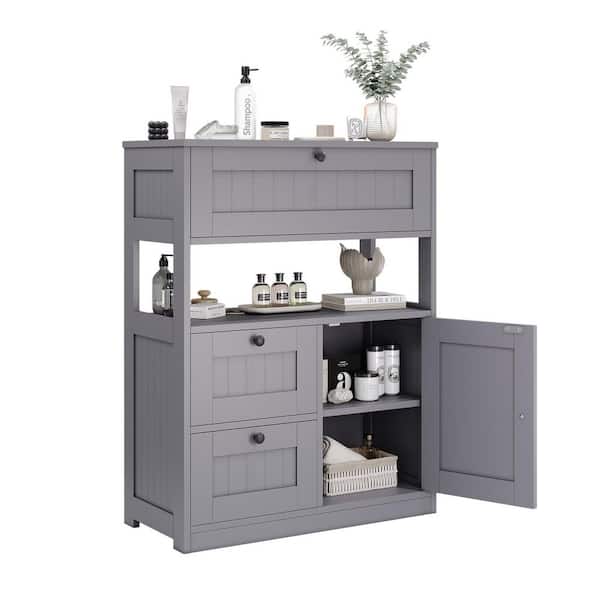Gray 33.5 in. H Multi-Functional Accent Cabinet Office Storage Cabinet with Adjustable Shelf, Drawers