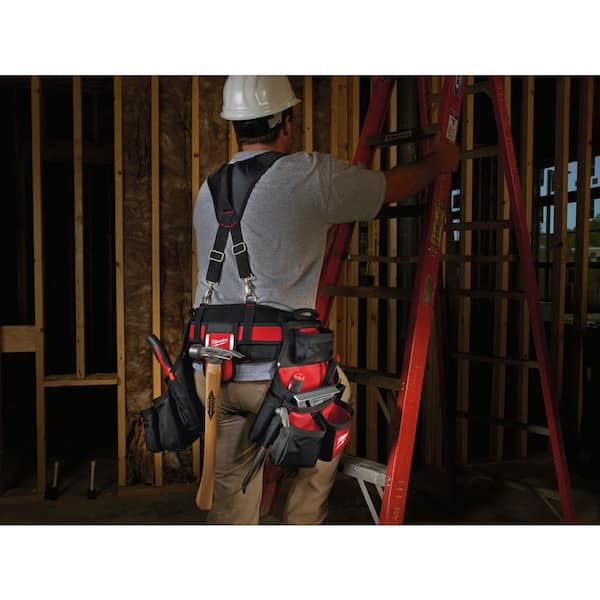 Milwaukee General Contractor Work Waist Tool Belt with Suspension Rig and 19 oz. Milled Face Hickory Hammer