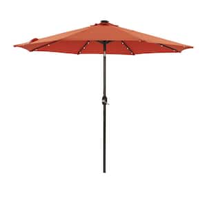 9 ft. Market Solar 32 LED Lights Octagonal Outdoor Patio Umbrella with Tilt and Crank Mechanism in Orange