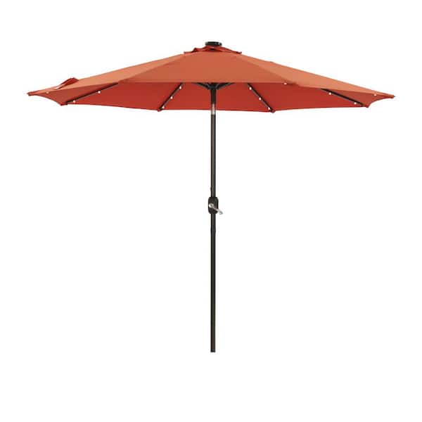 Tatayosi 9 ft. Market Solar 32 LED Lights Octagonal Outdoor Patio Umbrella with Tilt and Crank Mechanism in Orange