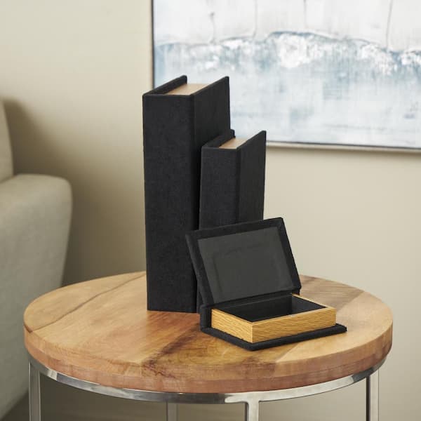 Black Rectangle 12 in. 9 in. 6 in. Fabric Storage Book Box (Set of 3)