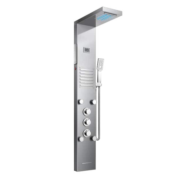 ANZA 55 in. 6-Jet LED Rainfall, Waterfall Modesand Shower Panel System with Massage Modes Handheld Shower in Brushed Nickel