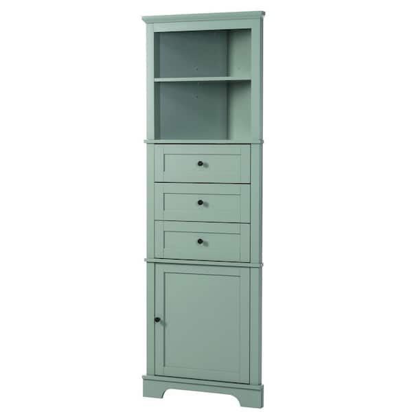 Aoibox 23 in. W x 13.4 in. D x 68.9 in. H in Green MDF Board Ready to Assemble Triangle Corner cabinet with Drawers and Shelves