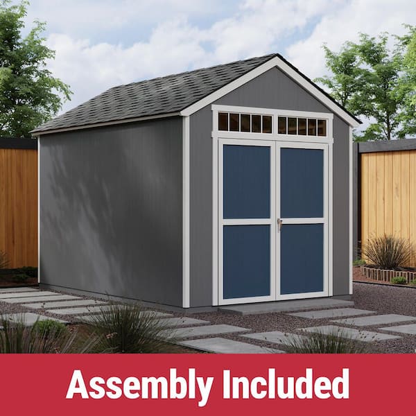 Assembly Included Majestic Deluxe 8 ft. x 12 ft. Wood Shed w/ Floor-Outdoor Storage w/ Gray Shingles (96 sq. ft.)