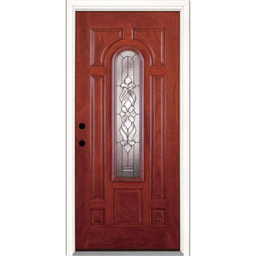 37.5 in. x 81.625 in. Lakewood Zinc Center Arch Lite Stained Cherry Mahogan