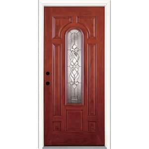 37.5 in. x 81.625 in. Lakewood Zinc Center Arch Lite Stained Cherry Mahogany Right-Hand Fiberglass Prehung Front Door