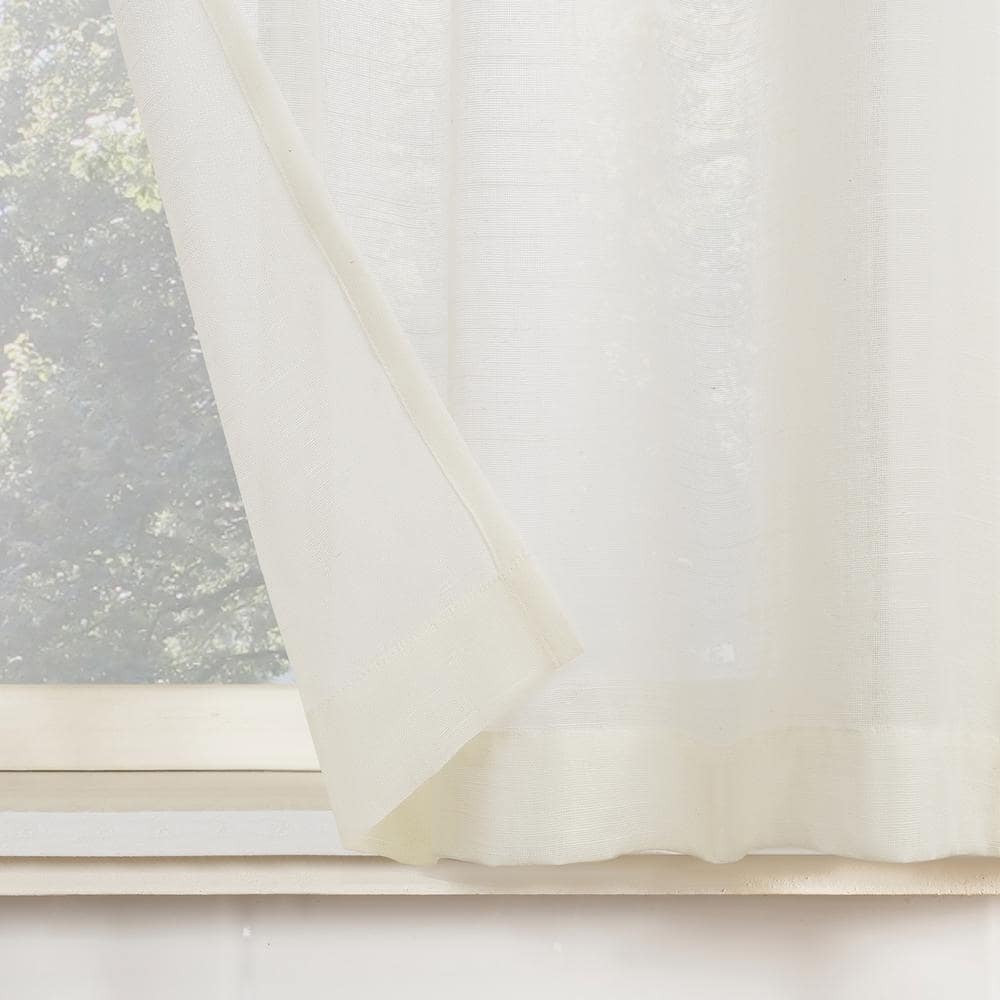 Ivory Light-Filtering Linen Blend Cafe Curtain Pair 56" x 24"