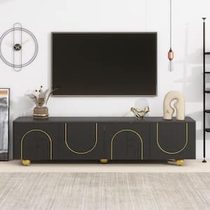 Modern Black TV Stand Fits TV's Up to 75 in. with Storage Cabinets and 1 Adjustable Shelf