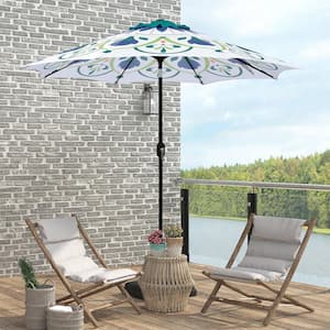 9 ft. Steel Market Crank and Tilt Pattern Patio Umbrella in Green and White