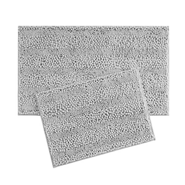 Non-Slip Astor Chenille Gray Polyester Rectangle 2-Piece Bath Mat Set