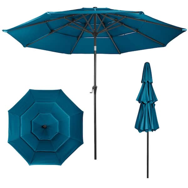 Pure Garden 10 ft Patio Umbrella - 3-Tier Outdoor Sunshade with Tilt, Teal