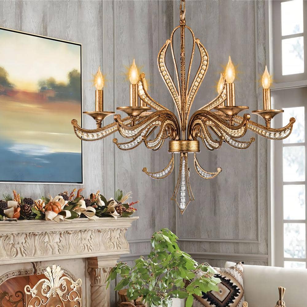 RRTYO Ceolia 6-Light Vintage Silver Lotus Crystal Candlestick Chandelier  81010000042958 - The Home Depot