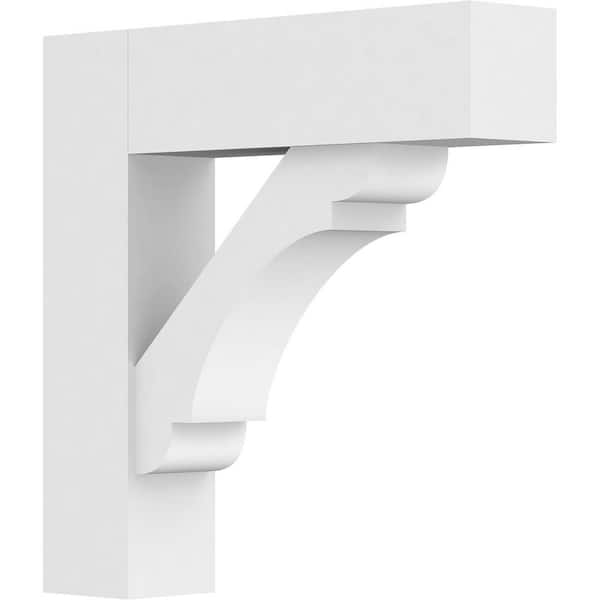 Ekena Millwork 3 in. x 16 in. x 16 in. Olympic Bracket with Block Ends, Standard Architectural Grade PVC Bracket