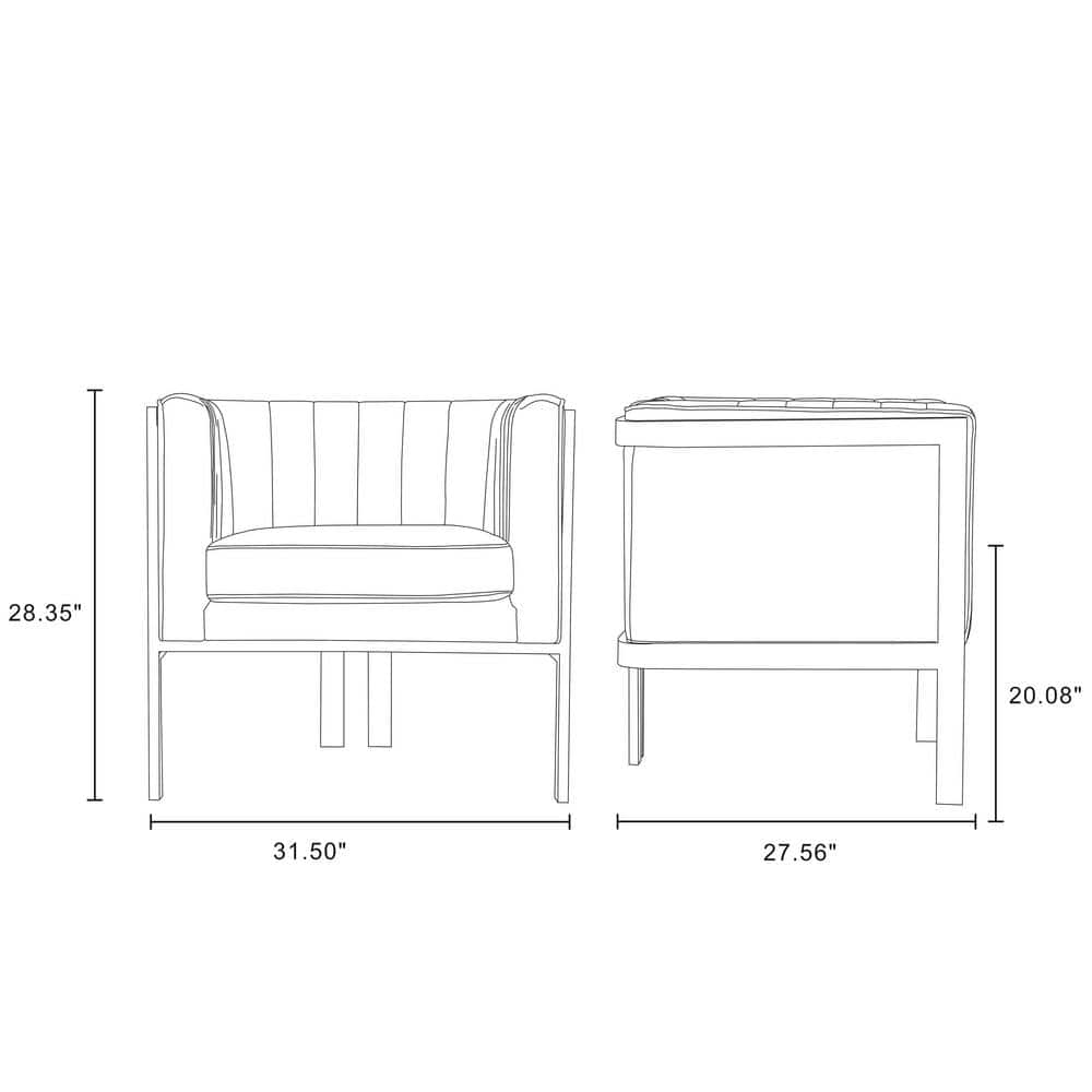 Set of 2 Gray Velvet Barrel Accent Chairs with Metal Frame