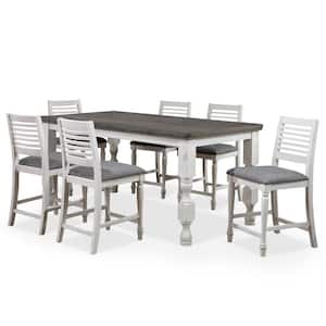 Verago 7-Piece Antique White and Gray Wood Top Counter Height Table Set Seats-6