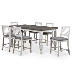 Verago Farmhouse 7-Piece Antique White and Gray Wood Top Counter Height Table Set Seats 6