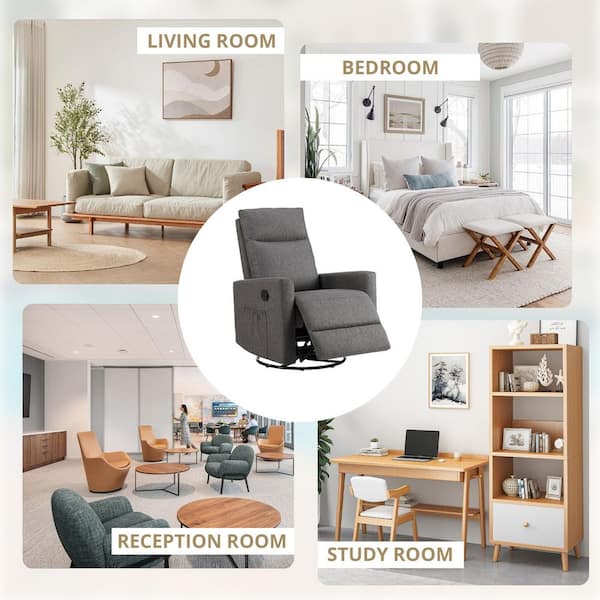 WONDER COMFORT Grey Fabric High Back Swivel Recliner Chair Glider