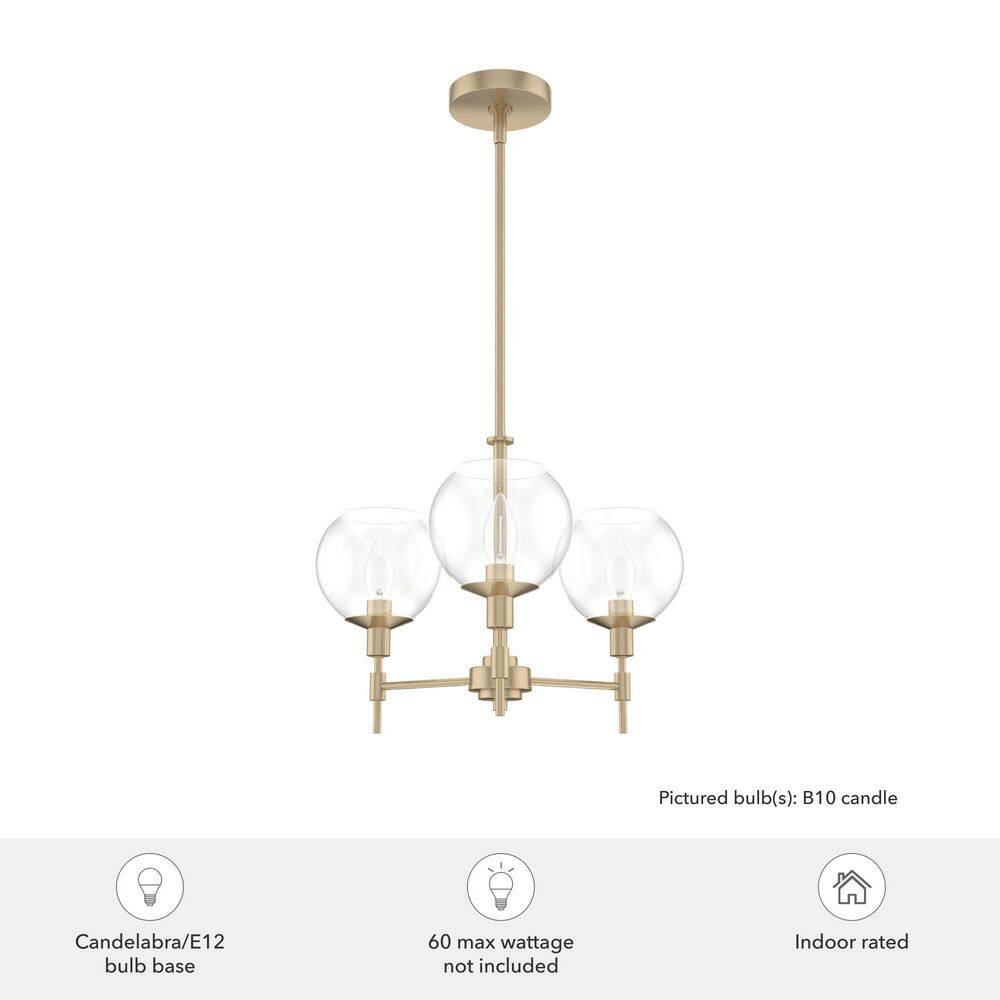 Alturas Gold Mid-Century Modern 3-Light Chandelier with Clear Glass Shades
